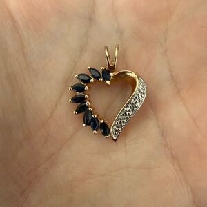 Gold Plated Sterling Silver Synthetic Sapphire and Faux Diamond Heart Pendant
